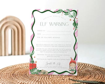 Elf Warning Letter PRINTABLE, Pink Elf Report Card Girl Digital Download, Editable Kids Activity Christmas, Santa List Template, CH51