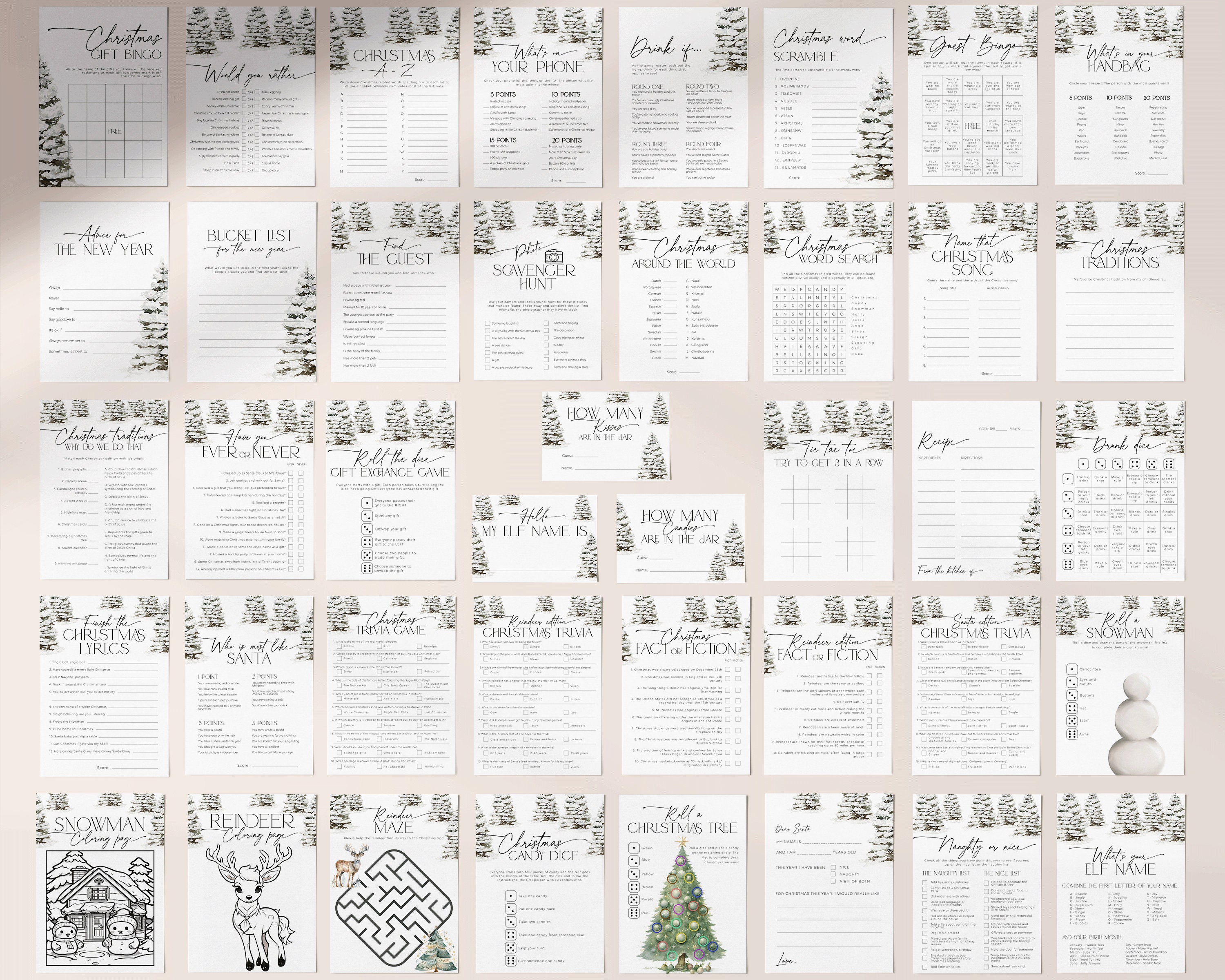 Christmas Bundle Games for Adults and Kids, Printable Holiday Activity ...