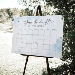 Errate das Fälligkeitsdatum Poster Kalender Spiel, Auf Wolke Neun Babyparty Zeichen, Staubige Blaue Geburtstagsvorhersage Banner Junge Party Dekoration, BB37 Bild 3