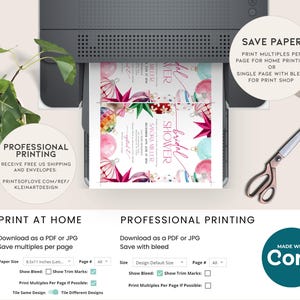 Puede incluir: Una invitaci&oacute;n imprimible para una despedida de soltera con un dise&ntilde;o de acuarela que presenta adornos y una combinaci&oacute;n de colores rosa y rojo. El texto de la invitaci&oacute;n dice "bridal shower" y "Sandra Miller".