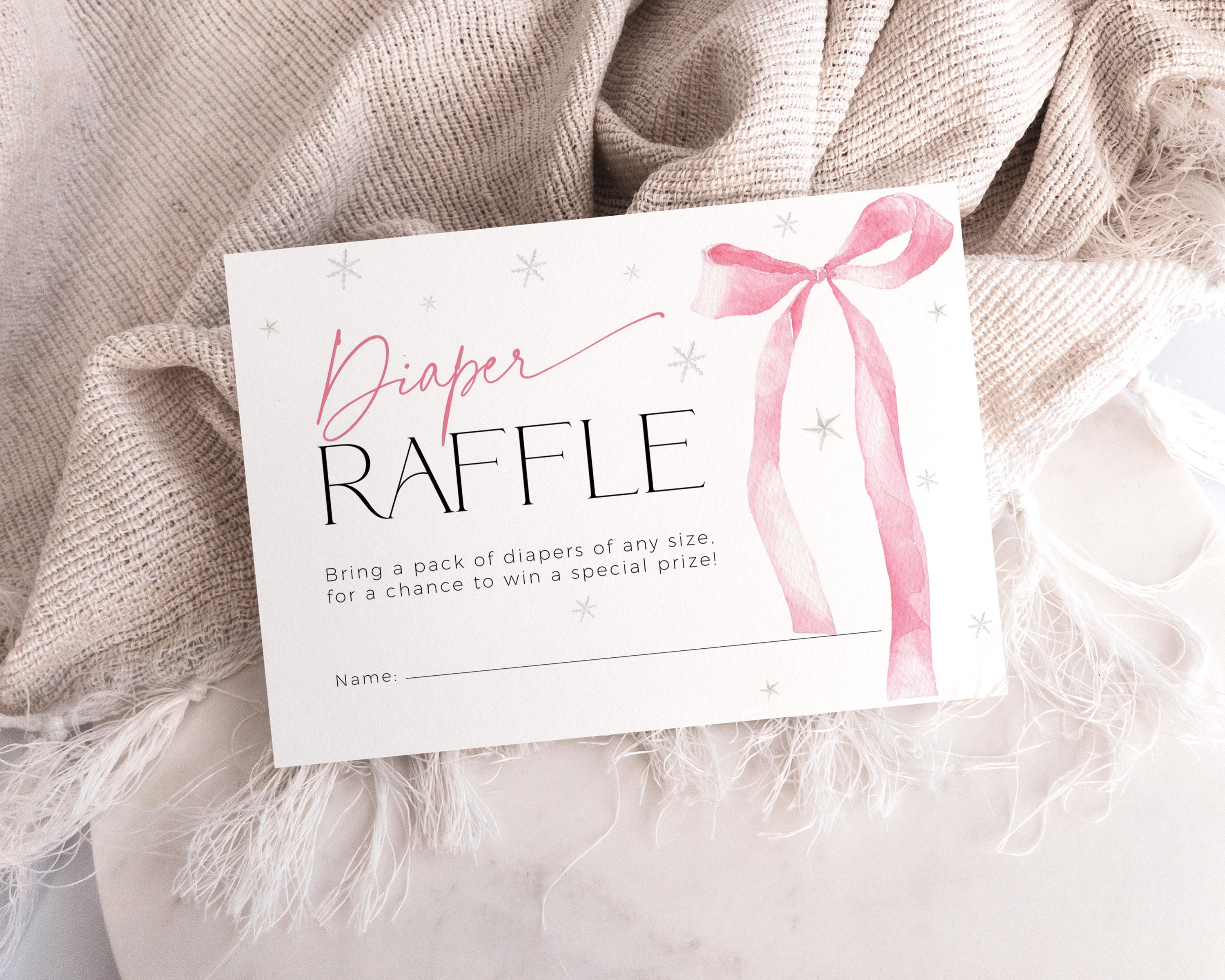 Snowflake Raffle Tickets Coquette Pink Bow Christmas Diaper Raffle Ticket Template, A Merry ...