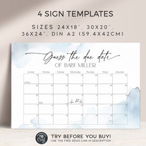 Errate das Fälligkeitsdatum Poster Kalender Spiel, Auf Wolke Neun Babyparty Zeichen, Staubige Blaue Geburtstagsvorhersage Banner Junge Party Dekoration, BB37 Bild 2