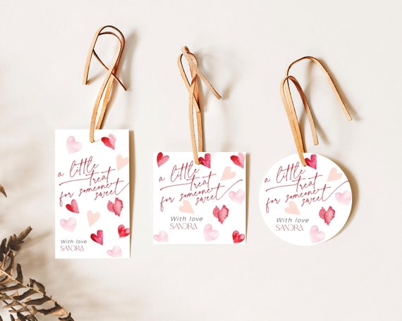 Pink Hearts Valentines Day Gift Tag Printable, Friendsgiving Red Galentine's Night Favor Bag Label, Girls Thank You Sticker Presents, CH84