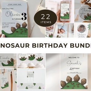 Dinosaur Birthday Invitation BUNDLE Template, Editable First Dino Party Boys,  T-Rex Invite for any Age, Three Rex Printable Pack, BK01