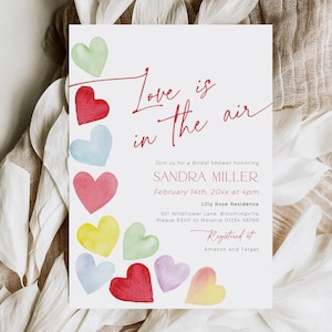 Retro Valentine Bridal Shower Invitation PRINTABLE, Colorful Hearts Love is in the Air Bachelorette, February Photo Invite Template, CH86