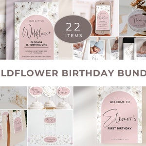 Wildflower Birthday Party Printables BUNDLE Digital Download Party Supplies, Any Age Dreamy Floral Party Girls, Editable Templates, BK05