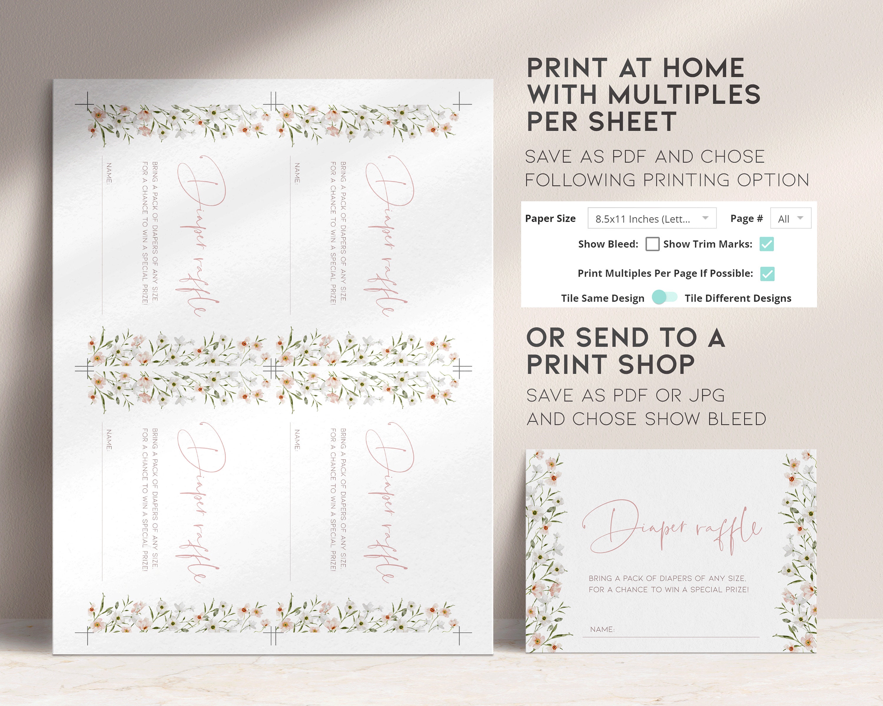 April Showers Spring Flowers Diaper Raffle Sign Printable, Blush Pink ...