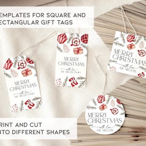 Paquete de invitaciones para fiestas navideñas para niños, invitación navideña con adornos rojos imprimibles, etiquetas de regalo navideñas editables para niños, tarjeta divertida para eventos familiares, CH73 imagen 4