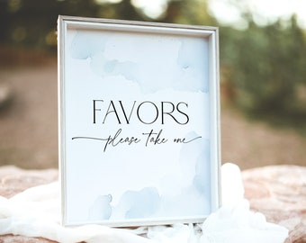 Favors Sign Cloud Nine Baby Shower, Dusty Blue Watercolor Clouds 9 Bachelorette Signage, Bridal Party Poster, Modern DIY Wedding Decor, BB37