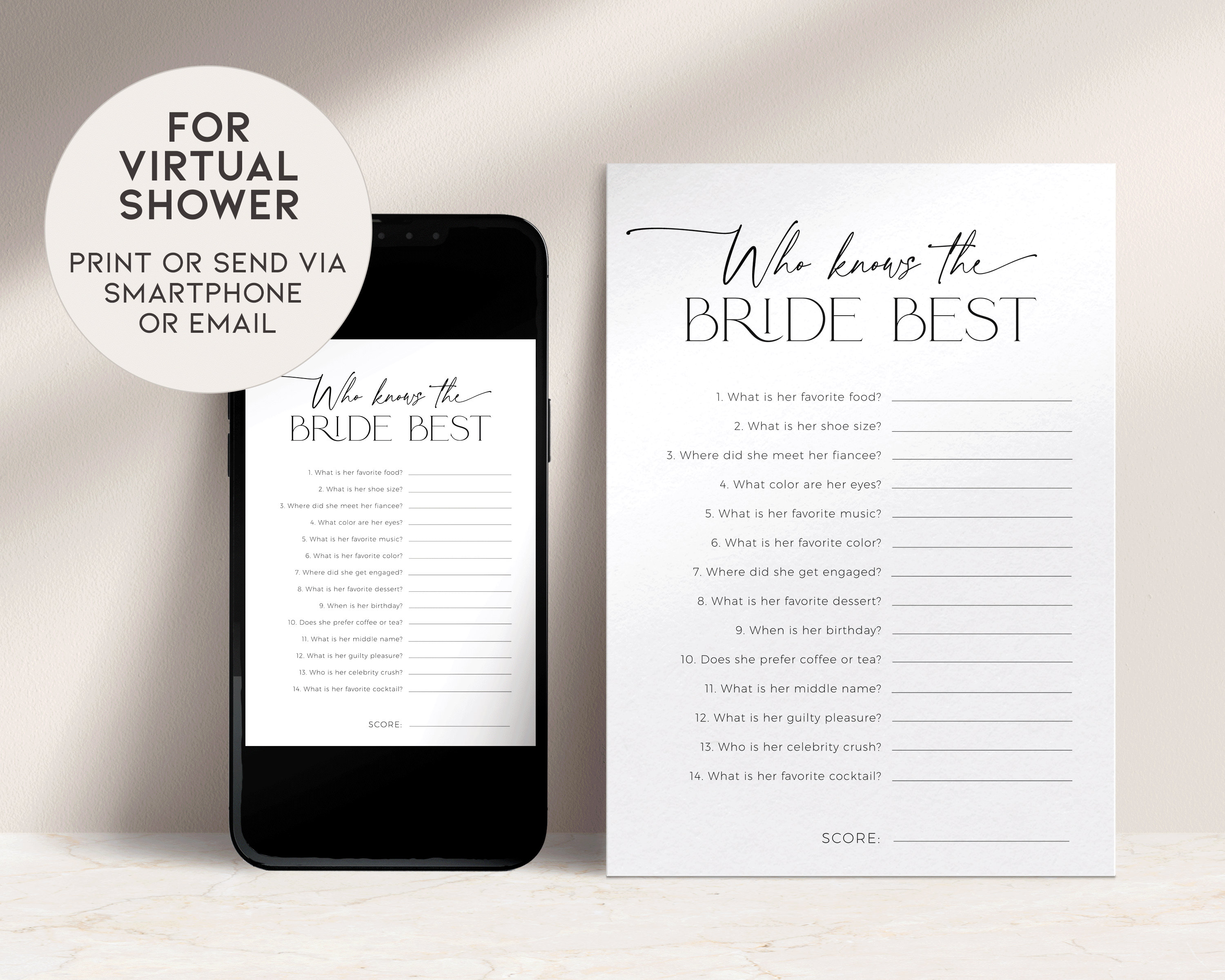 Minimalist Bridal Shower Games Bundle PRINTABLE, Simple Custom Bridal