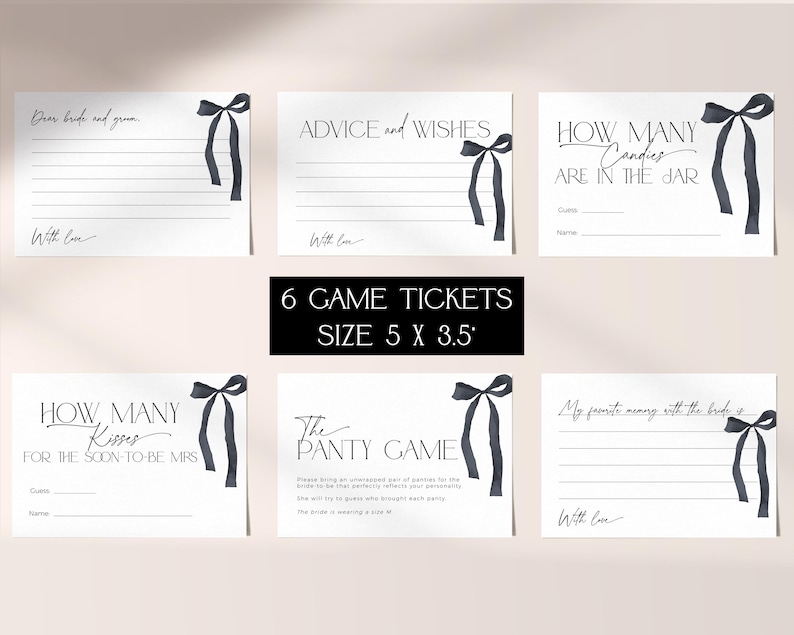 Black Bow She is tying the knot Bridal Shower Games BUNDLE, Gothic Bachelorette Party, Printable Wedding Activity, Coquette Dark Bride, BS99 image 7