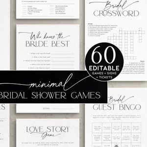 Minimalist Bridal Shower Games Bundle PRINTABLE, Simple Custom Bridal Shower Games Pack, Modern Guess Who I Am, Minimal Ring Hunt Set, BS35