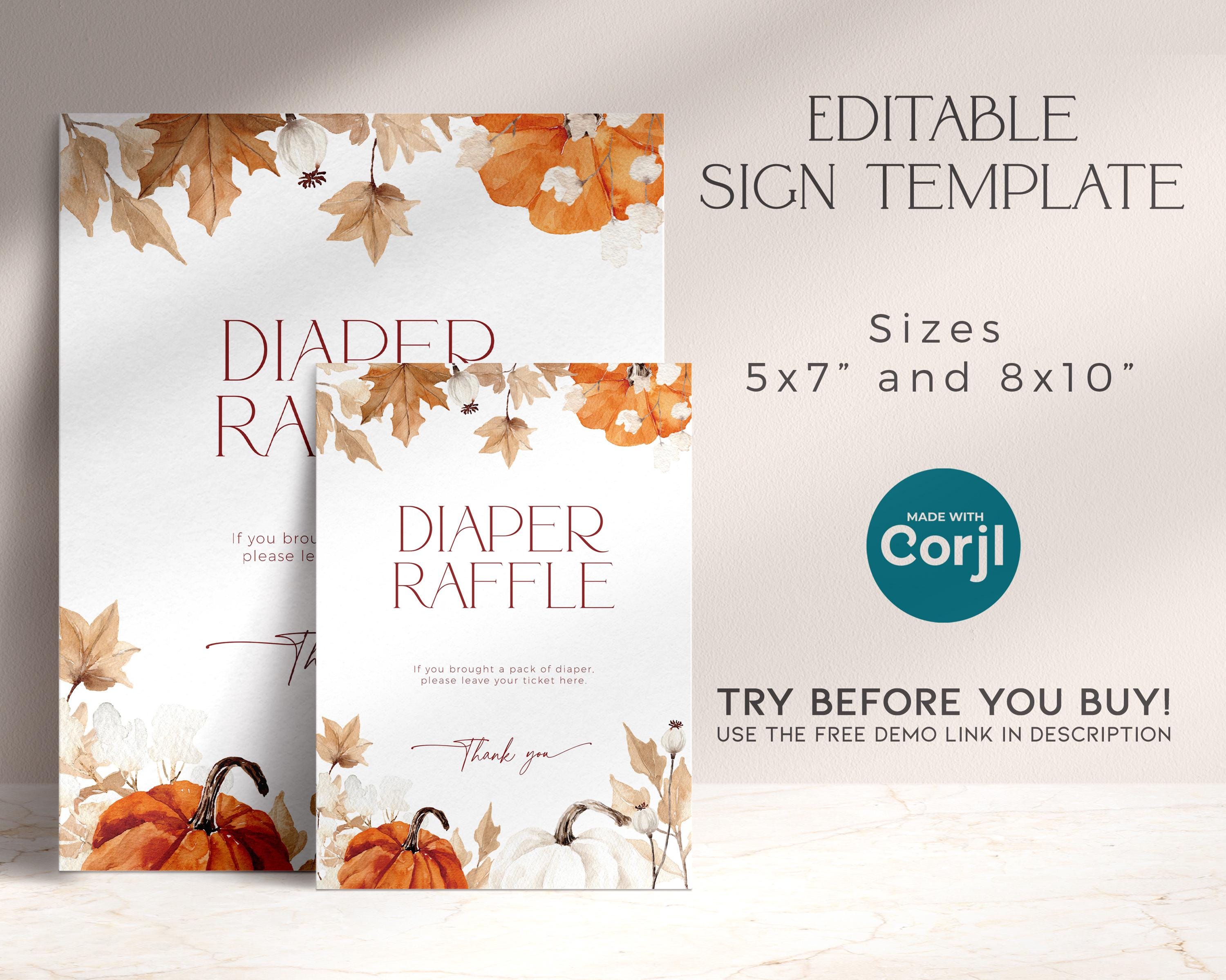 Fall Raffle Signage Editable Diaper Raffle Sign Fall in Love With Baby Shower Game, Little ...