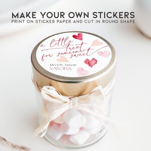 May include: A glass jar filled with white marshmallows, topped with a gold lid and a round sticker that reads "a little treat for someone sweet" with a red heart and the words "With love SANDRA".