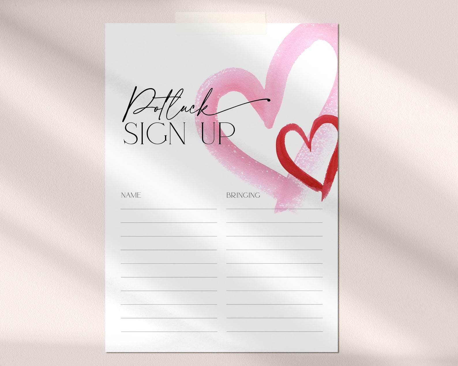 Valentines Potluck Sign up Sheet Template, Printable Girls Night Dinner ...
