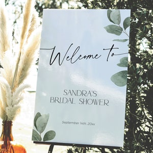 Eucalyptus Bridal Shower Welcome Sign Printable, Sage Green Leave Signage, Bachelorette Party Banner Template, Greenery Poster Download BS39