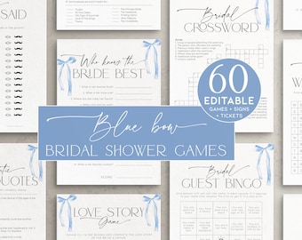 Something Blue Before I Do Bridal Shower Games BUNDLE, Shes Tying The Knot Bachelorette Party, Coquette Bow Wedding Activity Template, BS89
