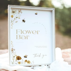 Baby in Bloom Flower Bar Sign PRINTABLE Gender Neutral, Wild Flower Make a Bouquet Bridal Shower Banner, Baby Shower Honey Bee Signage, BB30