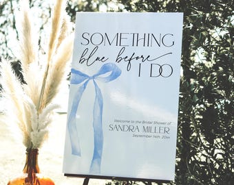 Something Blue Before I Do Bridal Shower Sign Template, She&#39;s tying the knot Welcome Signage PRINTABLE, Coquette Bow Hen Party Banner, BS89