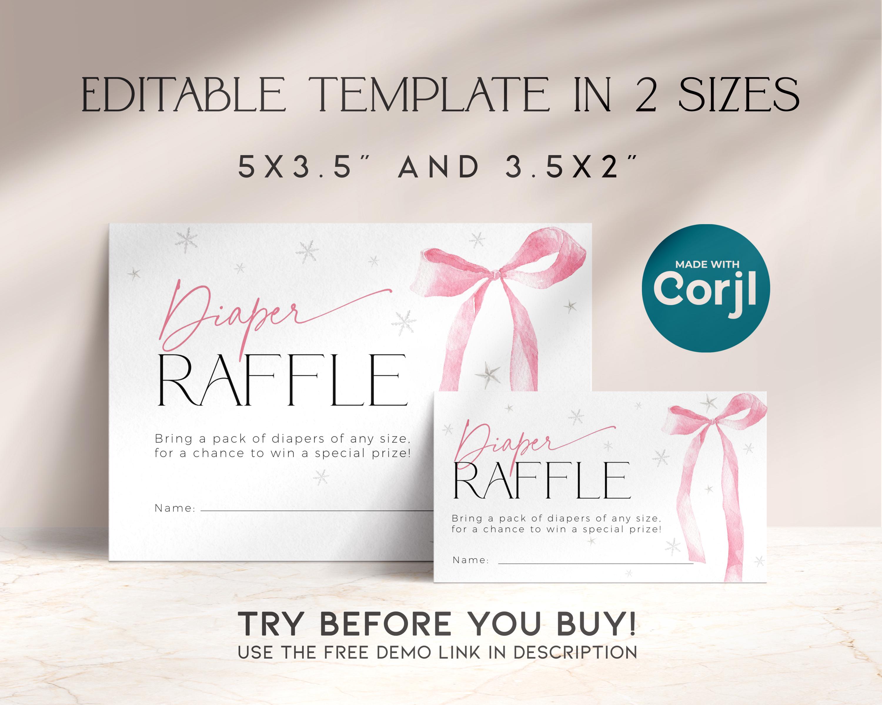 Snowflake Raffle Tickets Coquette Pink Bow Christmas Diaper Raffle Ticket Template, A Merry ...
