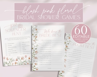 Wildflower Bridal Shower Games BUNDLE, Dusty Rose Floral Spring Activity Pack, Panty Game, Wedding Shoe, Blush Pink Bride and Groom, BS13