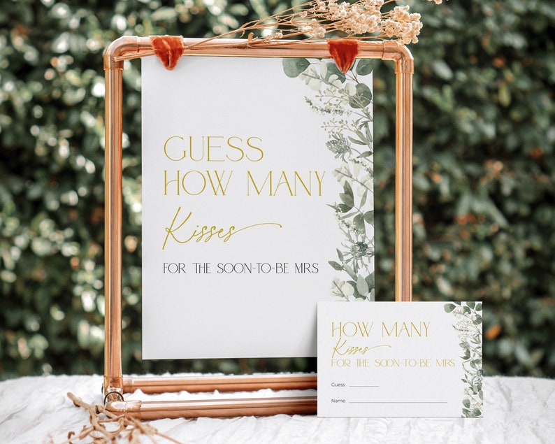 Bridal Shower Game Template Greenery Gold Bundle, Floral Eucalyptus Pack, White and Sage Green Wedding Activity, Elegant Sign Bride, BS44 image 2