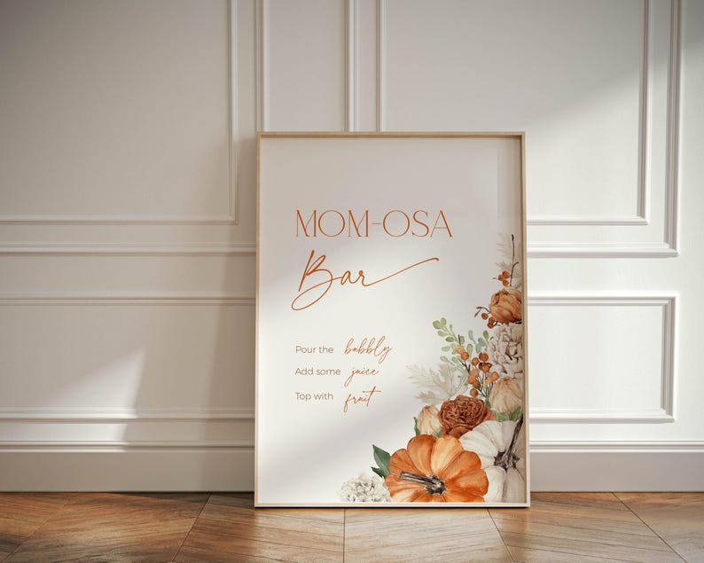 Mom-osa Bar Sign Fall in Love With Baby Shower, Little Pumpkin on the ...