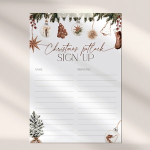 Party Potluck Sign Sheet with boho Christmas theme