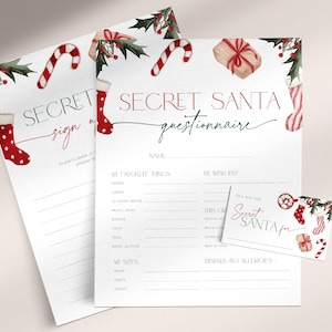 Plantilla de formulario para registrarse como amigo secreto, lista de regalos para compañeros de trabajo para intercambiar con la hermana secreta, cuestionario de intercambio de tarjetas con nombres para Navidad, CH47