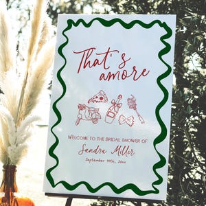 Hand Drawn Thats Amore Bridal Shower Welcome Sign, Wavy Border Italian Pizza Signage, Mediterranean Positano Italy Themed Banner, BS103