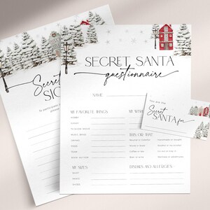 Modello di modulo di iscrizione per Babbo Natale segreto, elenco di scambio di regali per sorelle segrete, colleghi, biglietti da visita, questionario di scambio di Natale, CH48