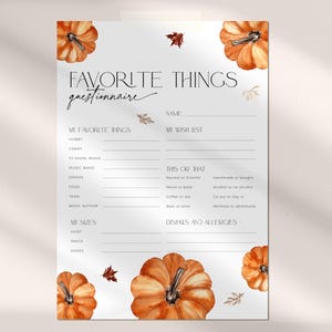 Cuestionario de cosas favoritas para el Día de Acción de Gracias, lista editable de amigos de otoño, lista de deseos de calabaza naranja para compañeros de trabajo, formulario de hermana secreta de otoño, CH66