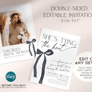 Black Bow Bridal Shower Invite Tying The Knot Invitation PRINTABLE, Coquette Gothic Engagement Invite Template, Editable Baby Download, BS99 image 2