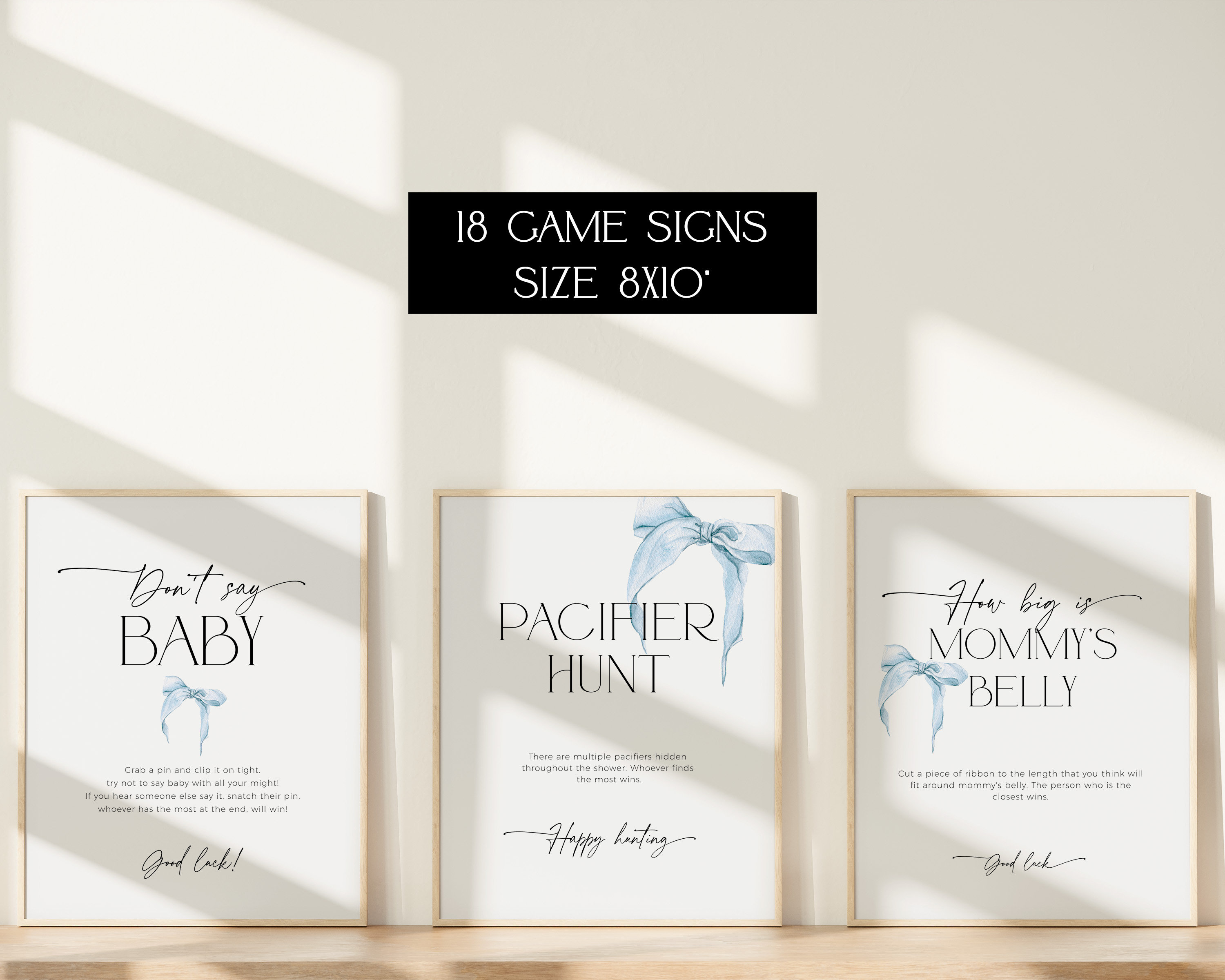 Dusty Blue Bow Baby Shower Games Bundle PRINTABLE, Editable Blush ...
