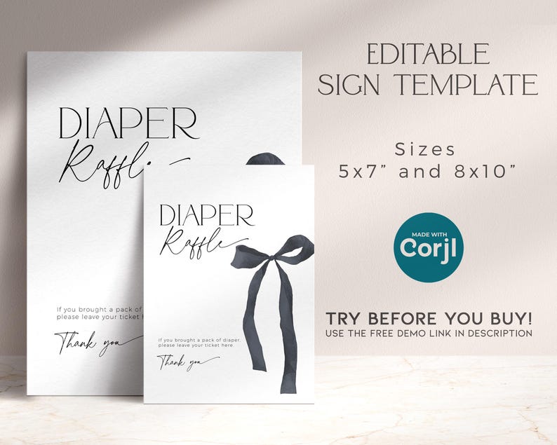 Black Bow Diaper Raffle Sign, Coquette Gothic Baby Shower PRINTABLE ...