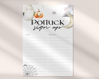 Halloween Party Sign-Up Sheet Template, Potluck Sign Up List, Food Card, Dinner Bringing List for Work, Neighborhood Party Snack Form, CH31