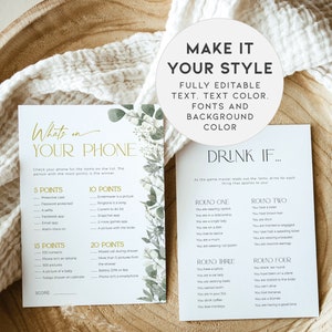 Bridal Shower Game Template Greenery Gold Bundle, Floral Eucalyptus Pack, White and Sage Green Wedding Activity, Elegant Sign Bride, BS44 image 7