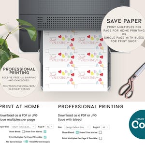 Pode incluir: Um design de cart&atilde;o de Dia dos Namorados imprim&iacute;vel com um fundo branco, cora&ccedil;&otilde;es de doces coloridos e o texto "You are my Sweet Valentine". A imagem mostra instru&ccedil;&otilde;es para imprimir em casa e profissionalmente, incluindo op&ccedil;&otilde;es para economizar papel e usar sangramento.