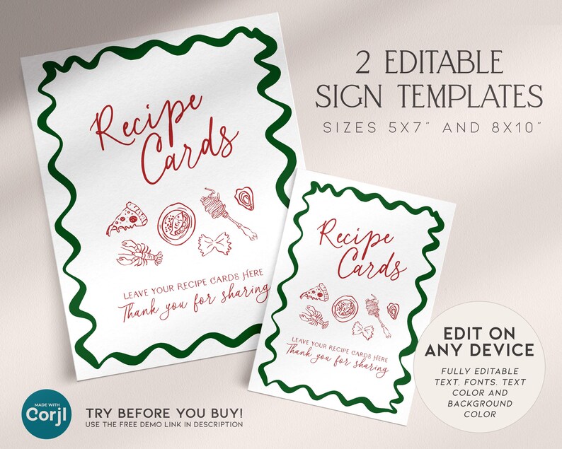 Thats Amore Hand Drawn Italian Recipe Cards Sign Bridal Shower, Red ...