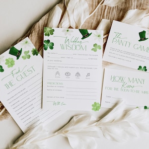 Lucky in Love St Patricks Day Bridal Shower Games Bundle, Editable Green Shamrock March Bachelorette Activity Pack, Irish Template, CH101 image 2