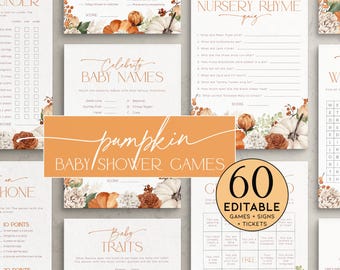 Little Pumpkin on the Way Shower Games Bundle, Editable Falling in Love with Baby Activity Pack, Gender Neutral Autumn Sprinkle Party, CH64