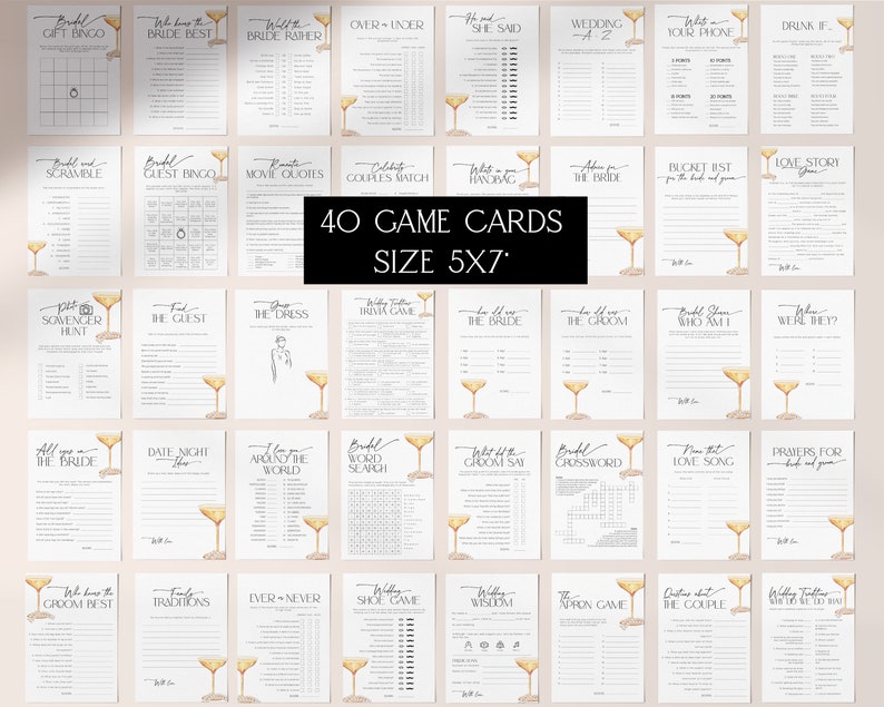 Pearls and Prosecco Bridal Shower Games BUNDLE, Neutral Script Brunch and Bubbly Bachelorette Activity, Champagne Wedding Printable, BS61 image 5