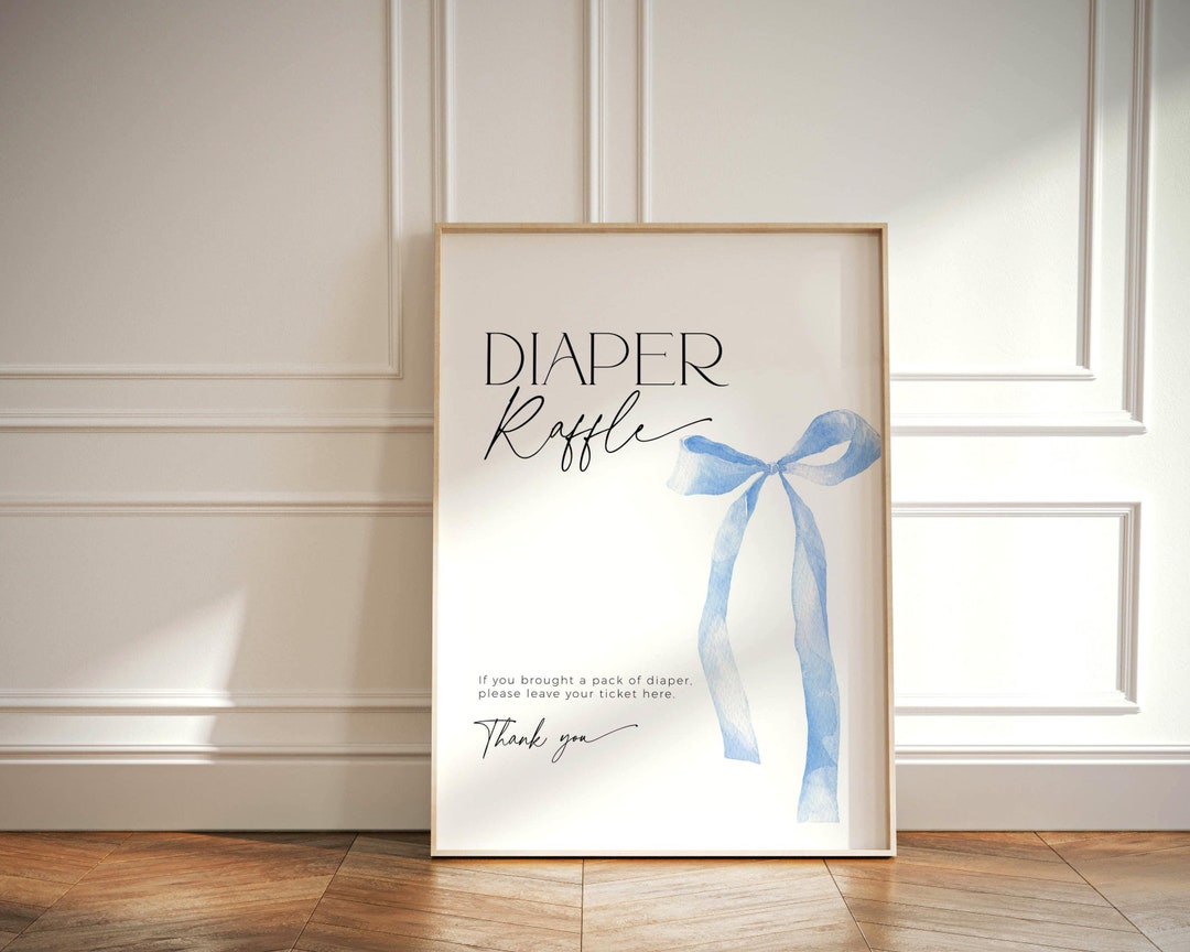 Blue Bow Diaper Raffle Sign, Coquette Baby Shower Game Signage ...