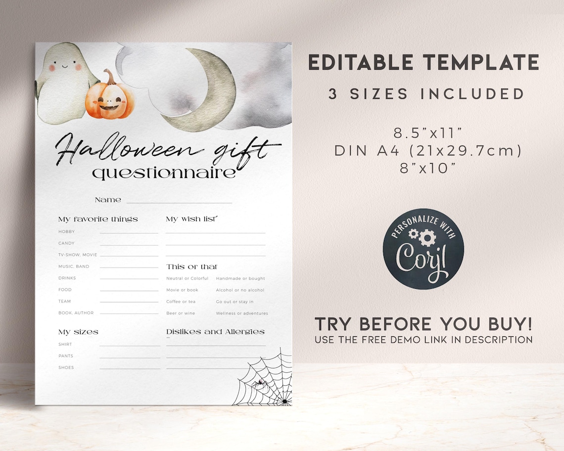 Halloween Boo Buddy Questionnaire Printable, Editable School Gift ...
