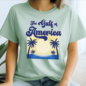 Maglietta Gulf of America, maglietta divertente di Trump, maglietta per le vacanze, gita in spiaggia, vela, cartolina, colori comodi, estate 2025, 4 luglio, patriottico