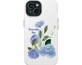 Blue Floral Phone Case, iPhone 15 Case, Blue Flowers, Beautifully Blue, Gift for Her, MagSafe Tough Cases, Matte Finish