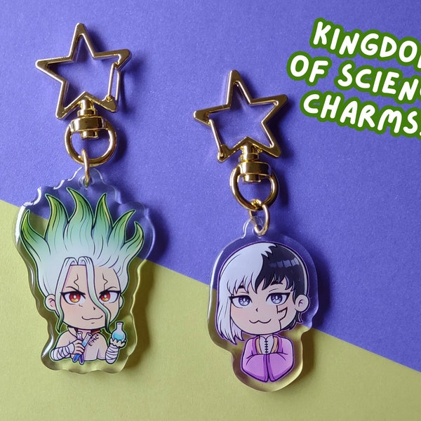 Senku & Gen Acrylic Charms || Kingdom of Science / Doctor Stone Keychains