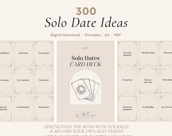 300 Solo Date Idea Cards | Printable Self-Love Activities, Self-Care, Creative Date Ideas, Solo Dating, Self Care Activities, Date Night Jar