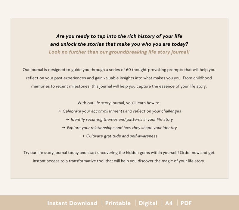 Life Story Journal | Writing Prompts, Guided Biography, Memory Book, Memoir Legacy, Guided Journal, Self-Discovery, Growth Journal, Memories image 2