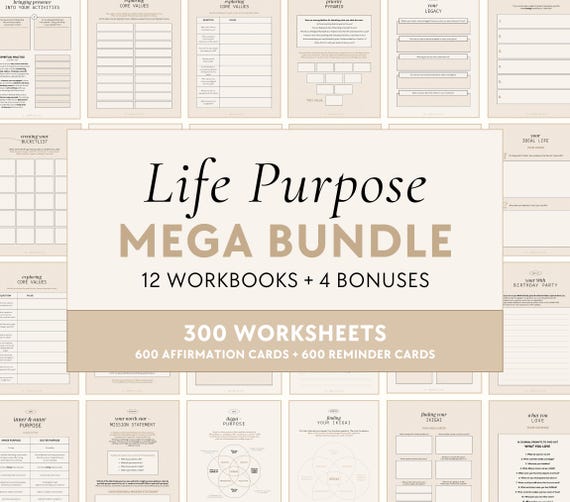 Life Purpose Bundle | Workbooks & Planner - Ikigai, Passion, Core Values, Manifest Dream Life Mission, Dream Job, Career Guide, North Star